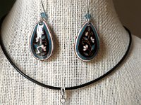 Turquoise and Black Spring Vines Teardrop Earrings and Matching Necklace Pysanky Jewelry by So Jeo : pysanky pysanka ukrainian easter egg batik art eggshell jewelry pendants earrings drop dangle etched flowers gift women accessories accessory pendant necklace bail crystal finding sterling silver filled sojeo flowers celtic purple white red pink brown green purple orange cream burgundy magenta teal turqoise crows crow blue black so jeo art handmade